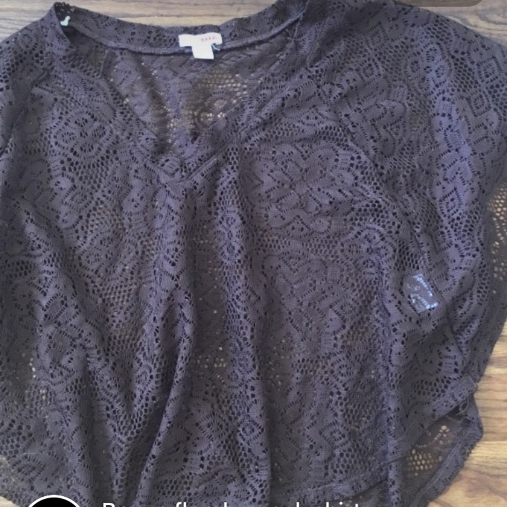 Brown flowered v neck shirt